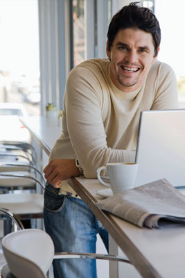 Man by Computer